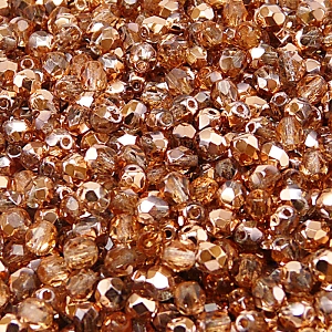 100ks České skleněné broušené ohňovky kulička 4mm čirá/ gold capri polopokov